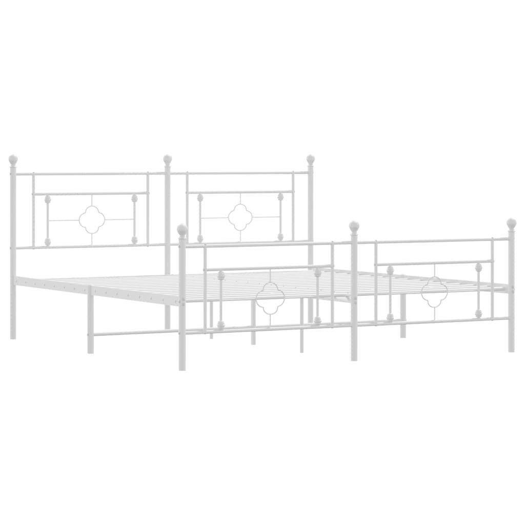 Metal Bed Frame without Mattress with Footboard White 183x203 cm King