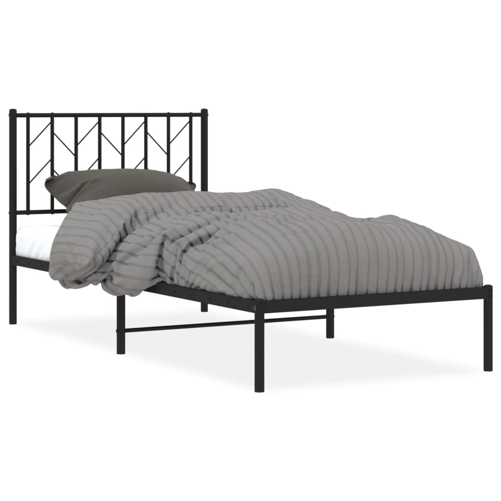 Metal Bed Frame without Mattress with Headboard Black 90x190 cm