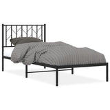 Metal Bed Frame without Mattress with Headboard Black 90x190 cm - Front View