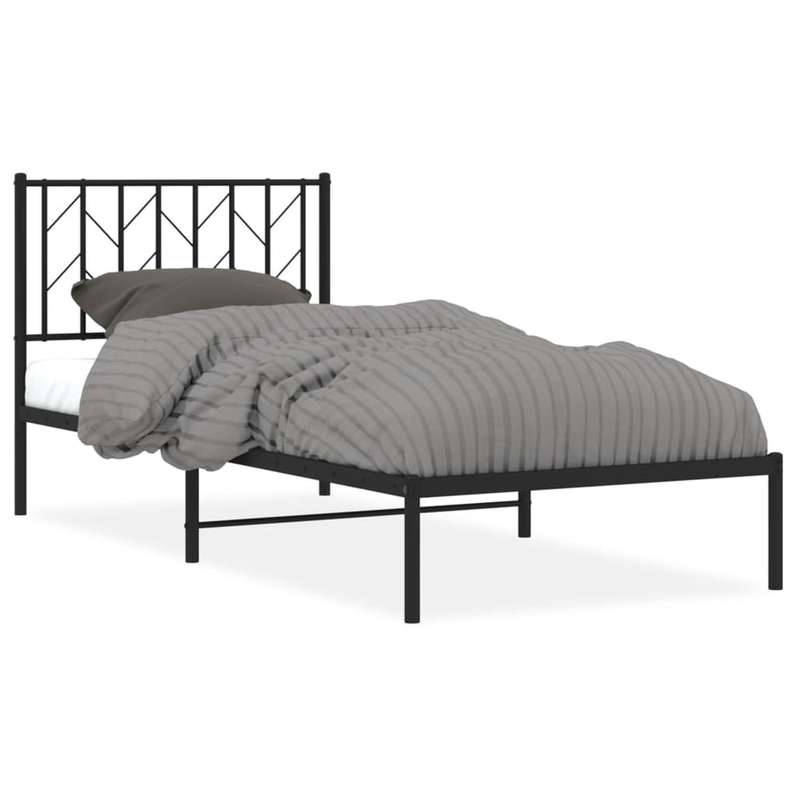 Metal Bed Frame without Mattress with Headboard Black 90x190 cm
