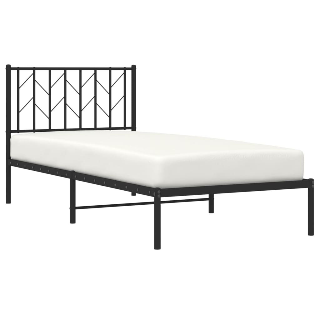 Metal Bed Frame without Mattress with Headboard Black 90x190 cm