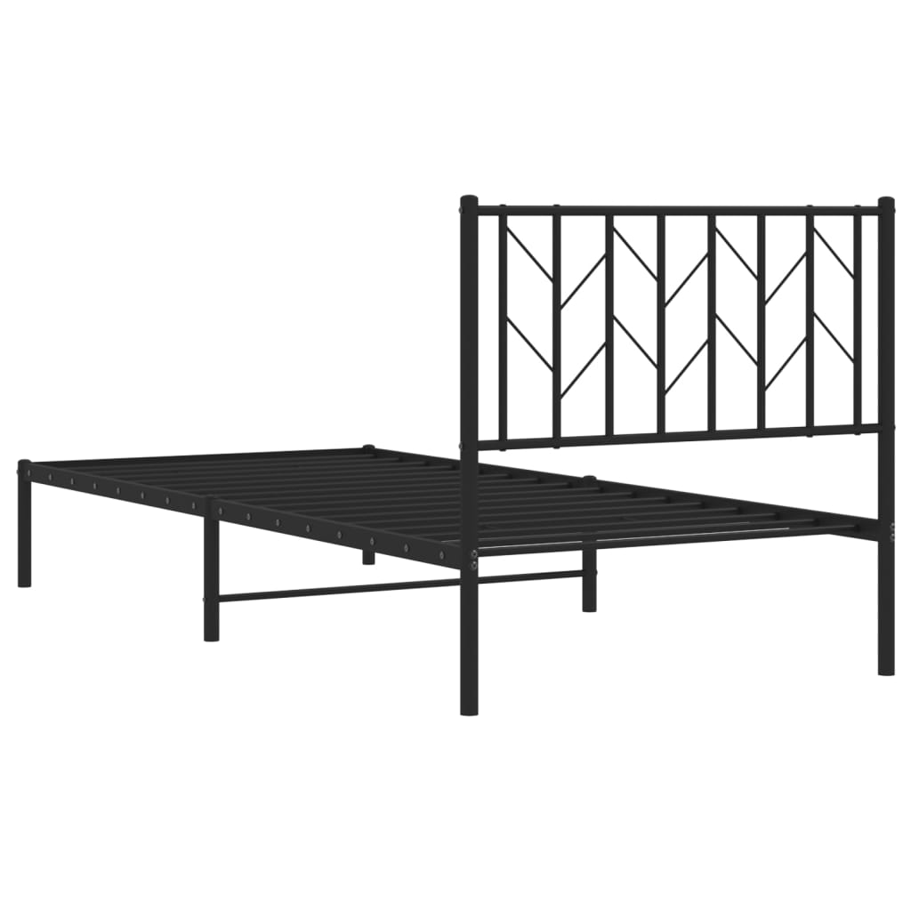 Metal Bed Frame without Mattress with Headboard Black 90x190 cm