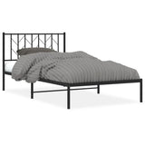 Metal Bed Frame without Mattress with Headboard Black 107x203 cm King Single - Front View