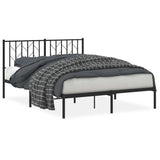 Metal Bed Frame without Mattress with Headboard Black 135x190 cm - Front View