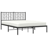 Metal Bed Frame without Mattress with Headboard Black 135x190 cm - Side View
