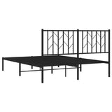 Metal Bed Frame without Mattress with Headboard Black 135x190 cm - Close-Up Angle