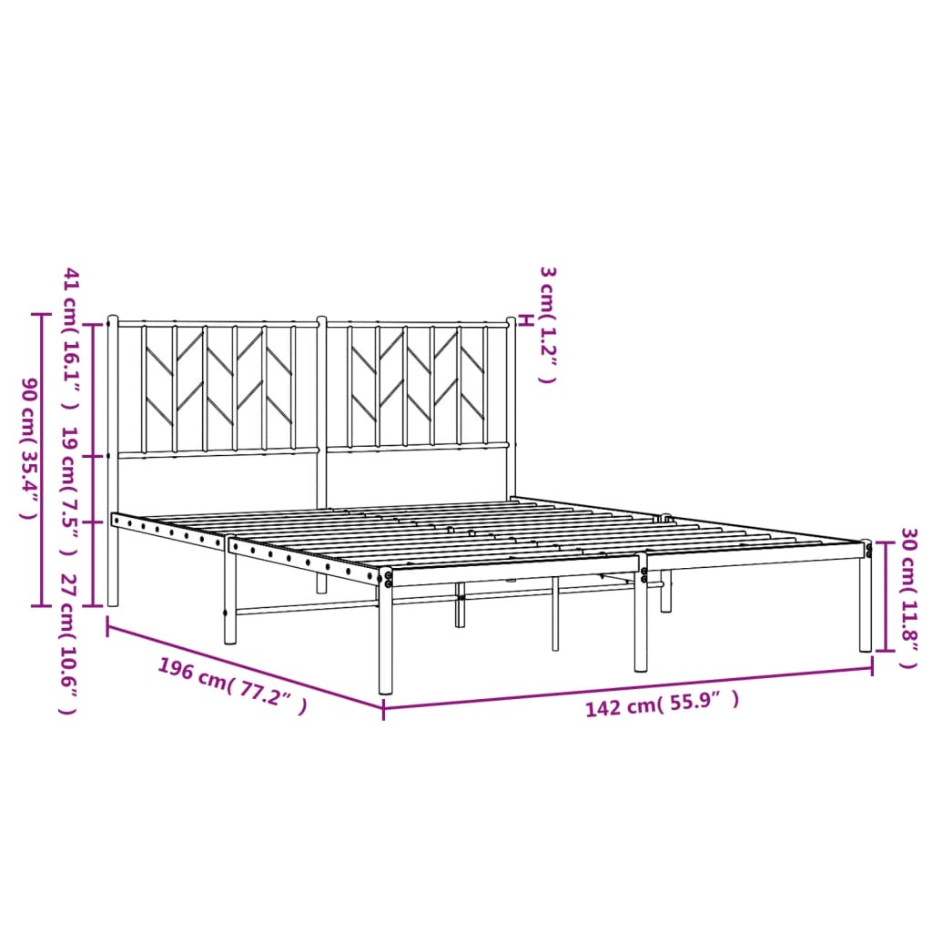 Metal Bed Frame without Mattress with Headboard Black 135x190 cm