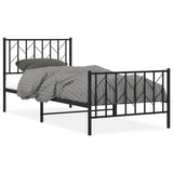 Metal Bed Frame without Mattress with Footboard Black 90x190 cm - Front View