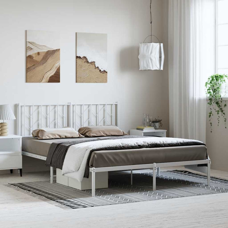 Metal Bed Frame without Mattress with Headboard White 150x200 cm