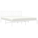 Metal Bed Frame without Mattress with Headboard White 183x203 cm King - Side View