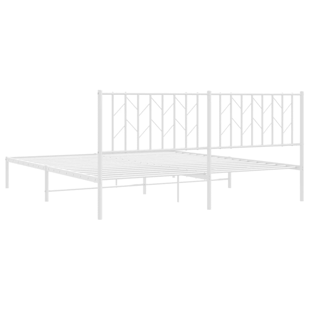 Metal Bed Frame without Mattress with Headboard White 183x203 cm King