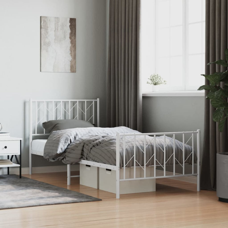 Metal Bed Frame without Mattress with Footboard White 90x190 cm