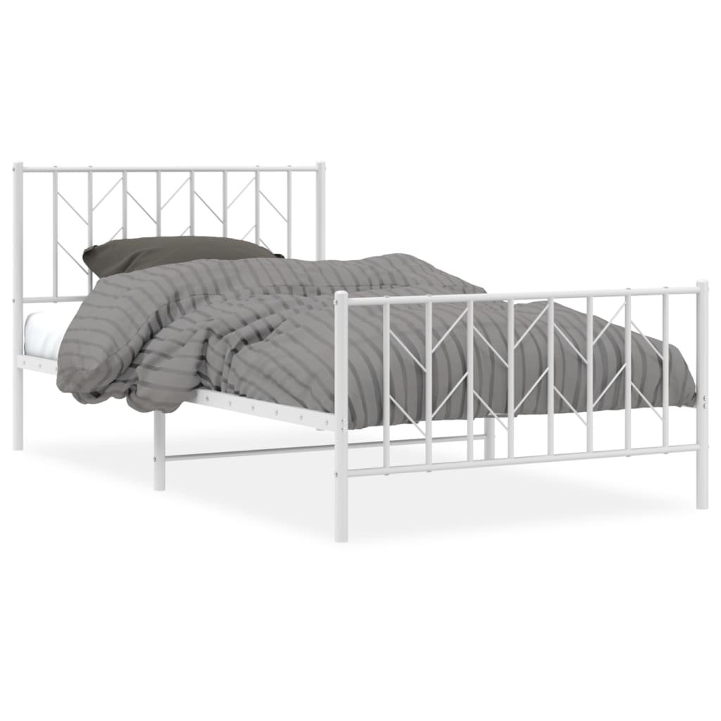 Metal Bed Frame without Mattress with Footboard?White 107x203 cm King Single