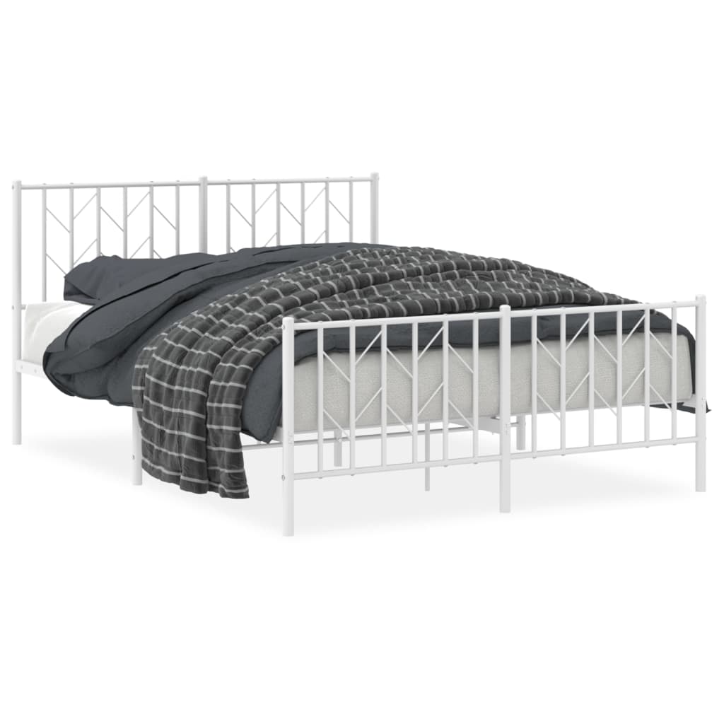 Metal Bed Frame without Mattress with Footboard?White 135x190 cm