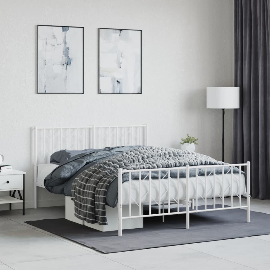 Metal Bed Frame without Mattress with Footboard?White 135x190 cm