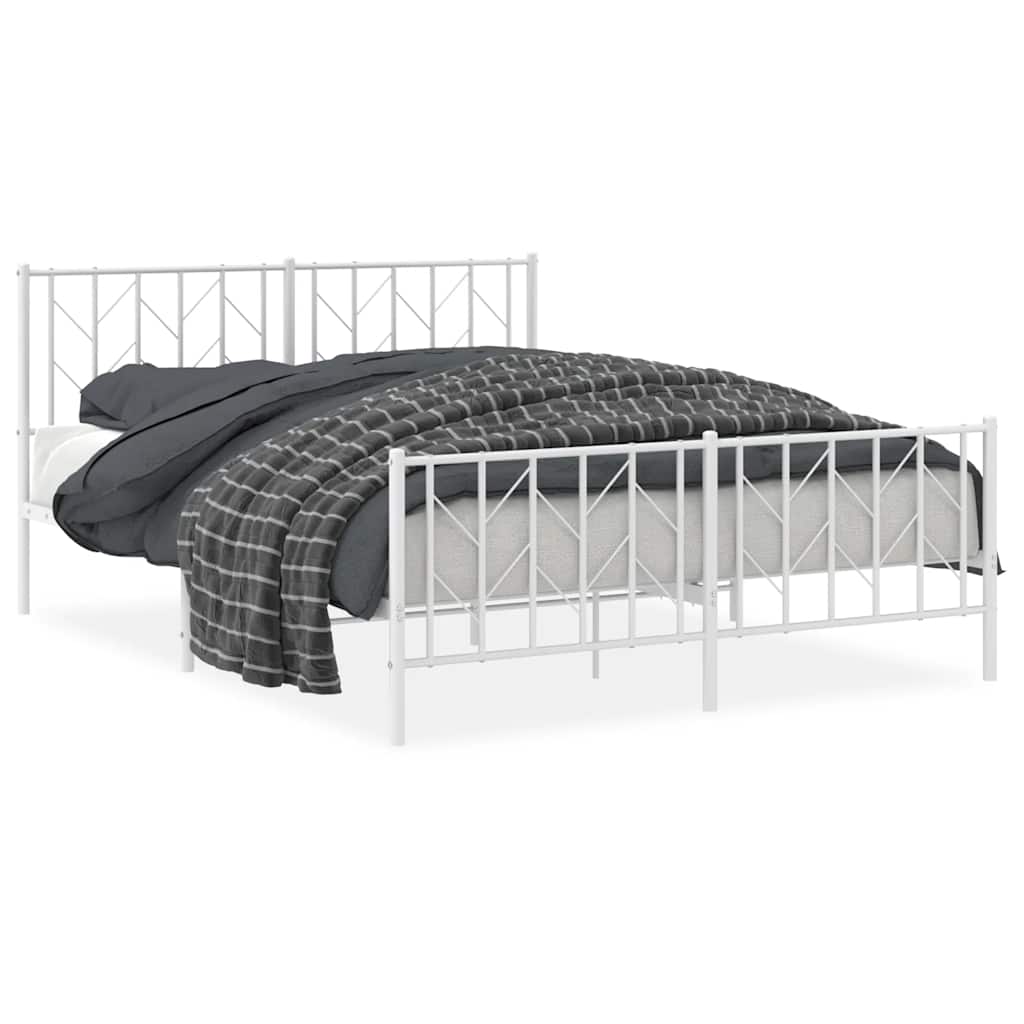 Metal Bed Frame without Mattress with Footboard?White 150x200 cm