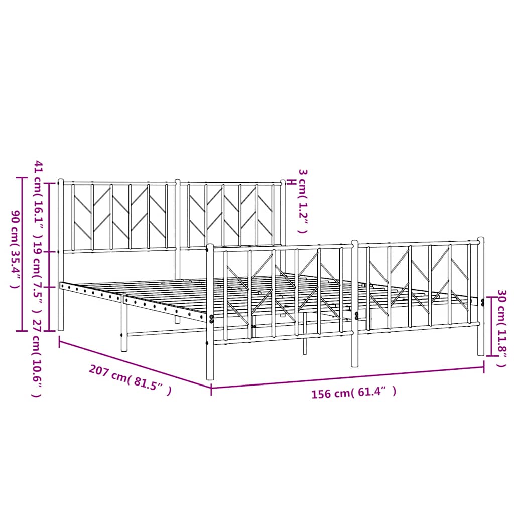 Metal Bed Frame without Mattress with Footboard?White 150x200 cm