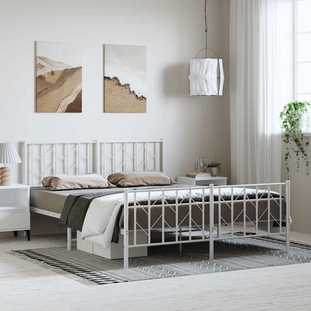 Metal Bed Frame without Mattress with Footboard?White 150x200 cm