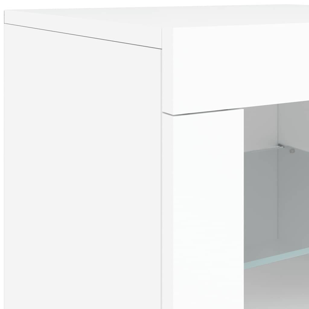 Side Cabinet with LED Lights White Engineered Wood
