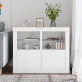 Side Cabinets with LED Lights 2 pcs White Engineered Wood - Side View