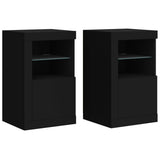 Side Cabinets with LED Lights 2 pcs Black Engineered Wood - Front View