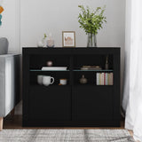 Side Cabinets with LED Lights 2 pcs Black Engineered Wood - Side View