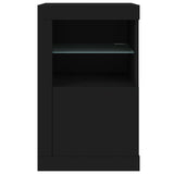 Side Cabinets with LED Lights 2 pcs Black Engineered Wood - Low Angle