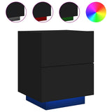 Bedside Cabinet with LED Lights Black Engineered Wood - Front View