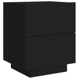 Bedside Cabinet with LED Lights Black Engineered Wood - Side View