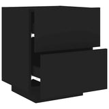 Bedside Cabinet with LED Lights Black Engineered Wood - Rear View