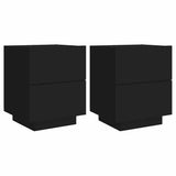Bedside Cabinets with LED Lights 2 pcs Black Engineered Wood - Front View