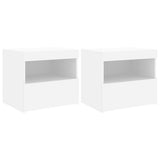 Bedside Cabinets with LED Lights 2 pcs White 50x40x45 cm - Front View