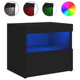 Bedside Cabinet with LED Lights Black 50x40x45 cm - Front View