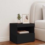 Bedside Cabinet with LED Lights Black 50x40x45 cm - Side View