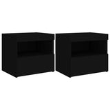 Bedside Cabinets with LED Lights 2 pcs Black 50x40x45 cm - Front View