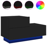 Bedside Cabinet with LED Lights Black 70x36x40.5 cm - Front View
