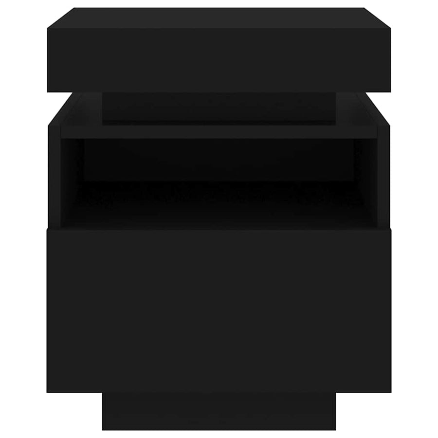 Bedside Cabinet with LED Lights Black 40x39x48.5 cm