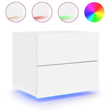 Wall-mounted Bedside Cabinet with LED Lights White - Front View
