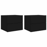 Wall-mounted Bedside Cabinets with LED Lights 2 pcs Black - Front View