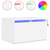 Wall-mounted Bedside Cabinet with LED Lights White - Front View