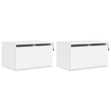 Wall-mounted Bedside Cabinets with LED Lights 2 pcs White - Front View