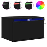 Wall-mounted Bedside Cabinet with LED Lights Black - Front View