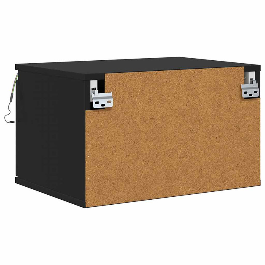 Wall-mounted Bedside Cabinet with LED Lights Black