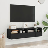 TV Wall Cabinets 2 pcs Black 60x30x30 cm Engineered Wood - Side View