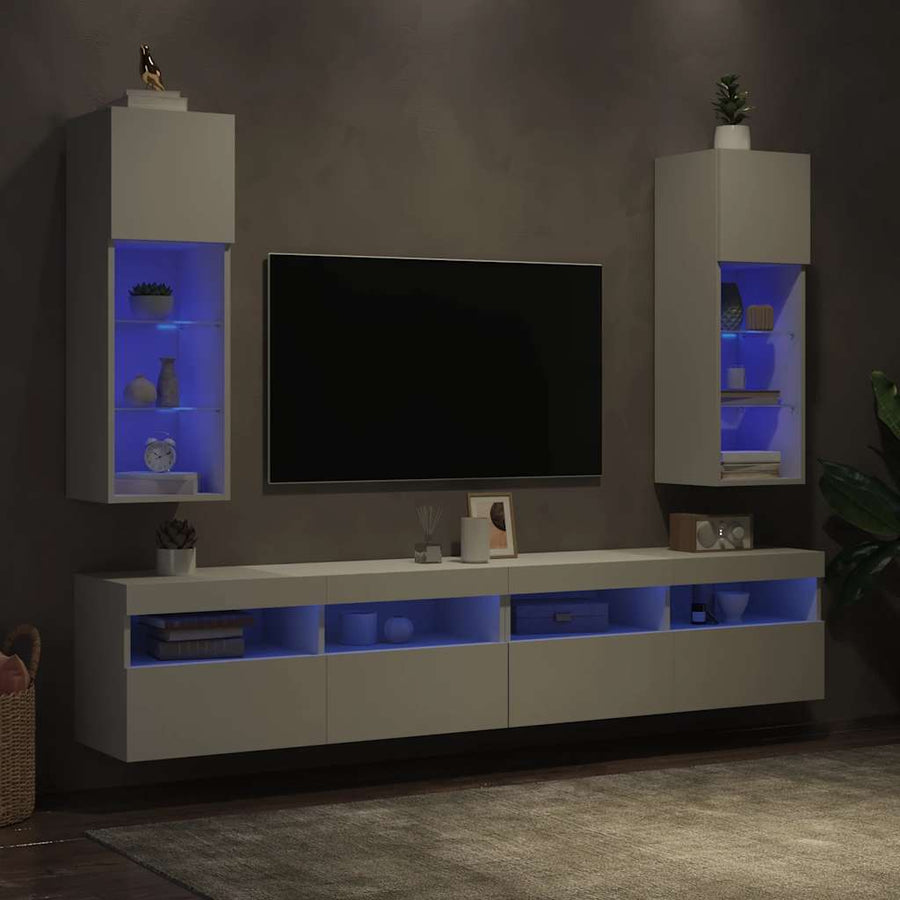 TV Cabinets with LED Lights 2 pcs White 30.5x30x90 cm