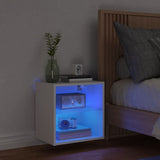 Bedside Cabinet with LED Lights Wall-mounted White - Side View