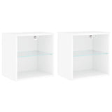 Bedside Cabinets with LED Lights Wall-mounted 2 pcs White