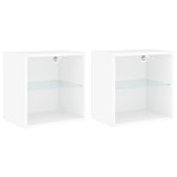 Bedside Cabinets with LED Lights Wall-mounted 2 pcs White - Front View