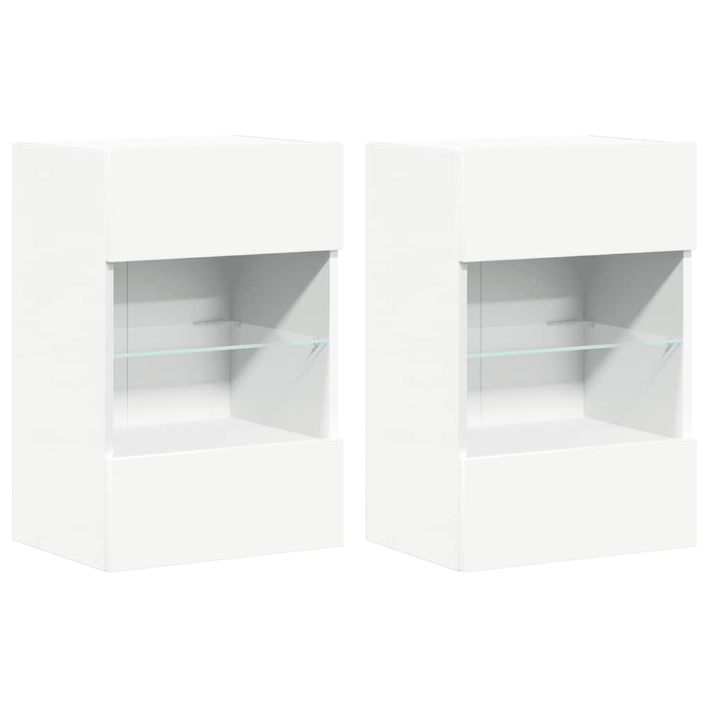 Wall Cabinets with LED Lights for TV 2 pcs White 40x30x60.5 cm