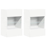 Wall Cabinets with LED Lights for TV 2 pcs White 40x30x60.5 cm - Front View